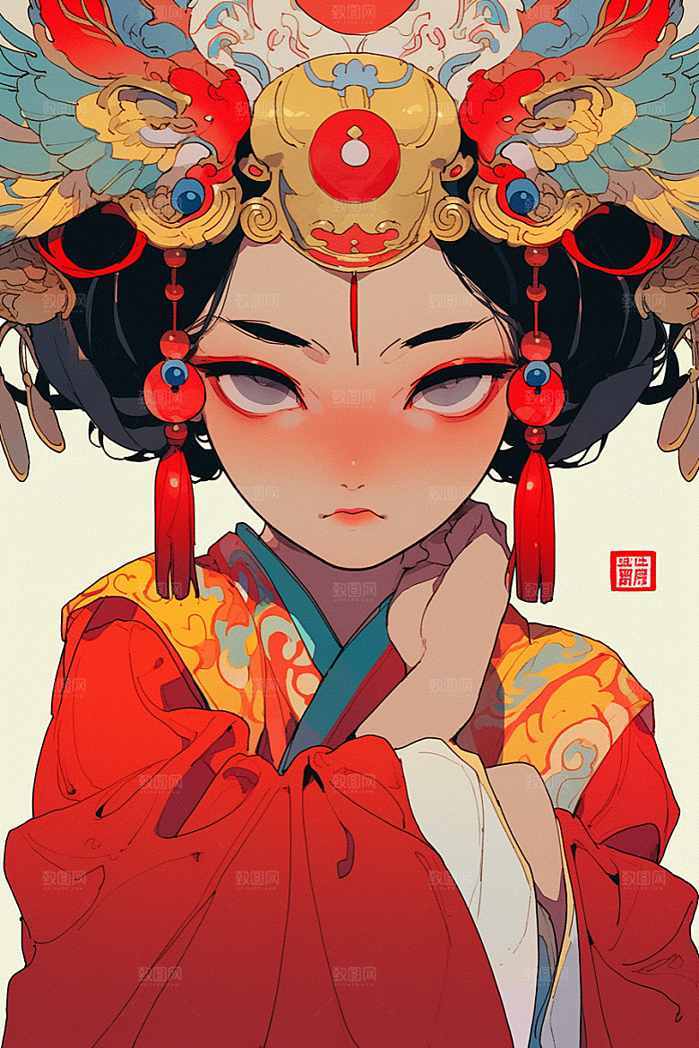 京剧女孩扮相国粹插画