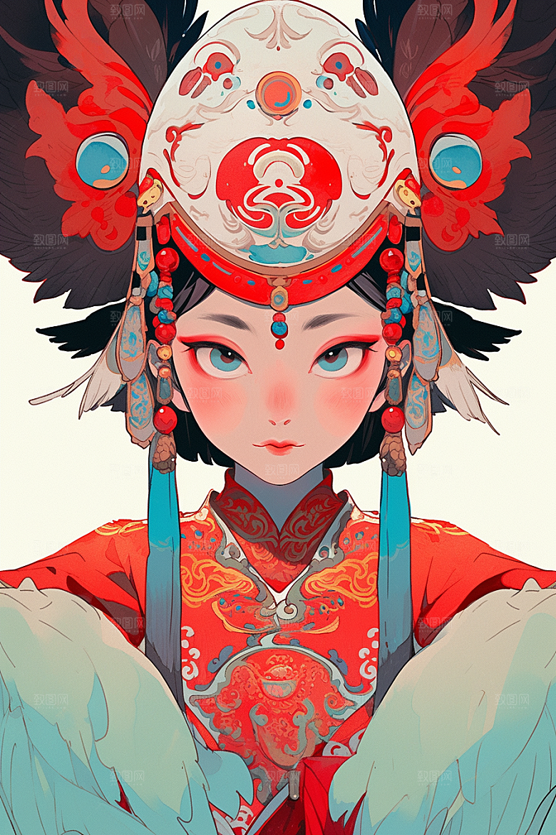 京剧女孩国粹传统风格插画