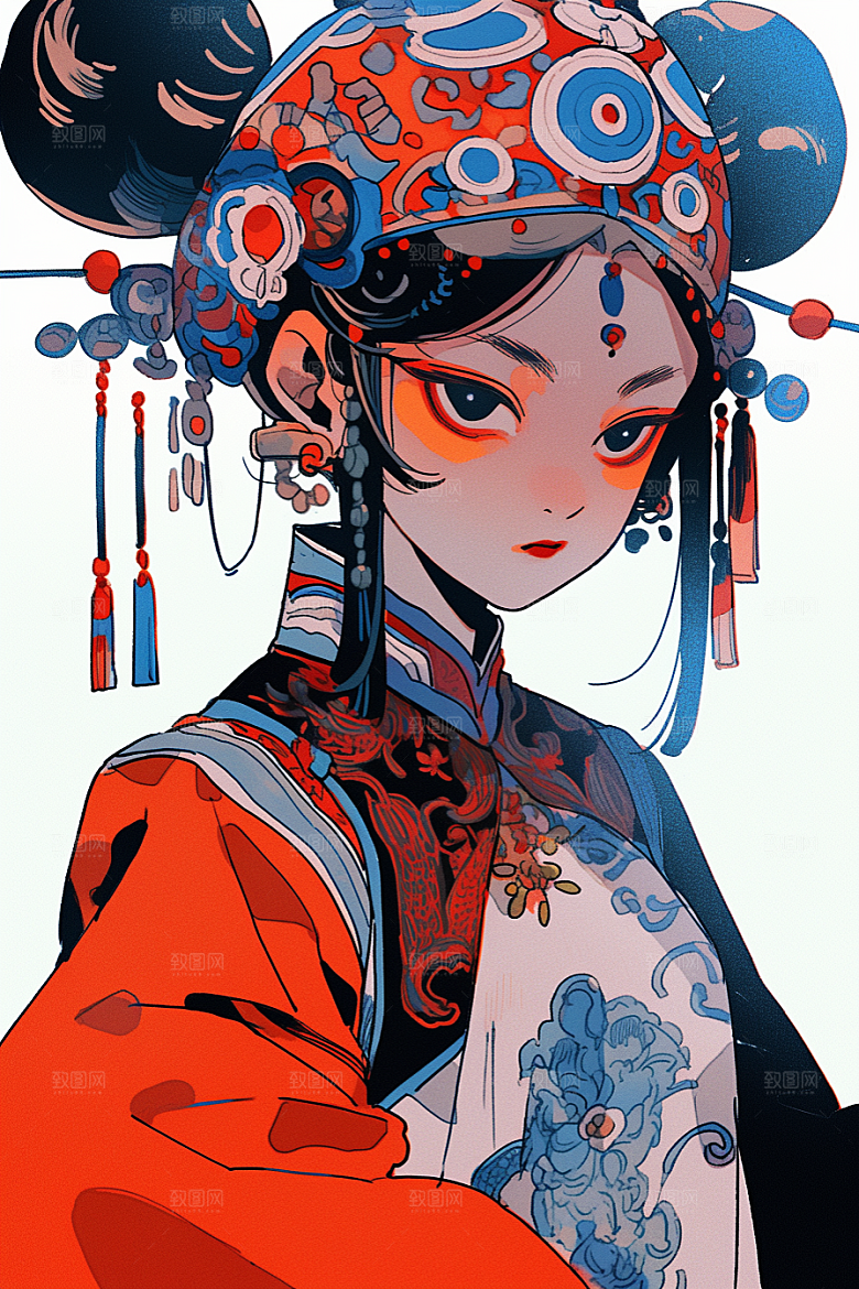 京剧女孩戏剧中式插画