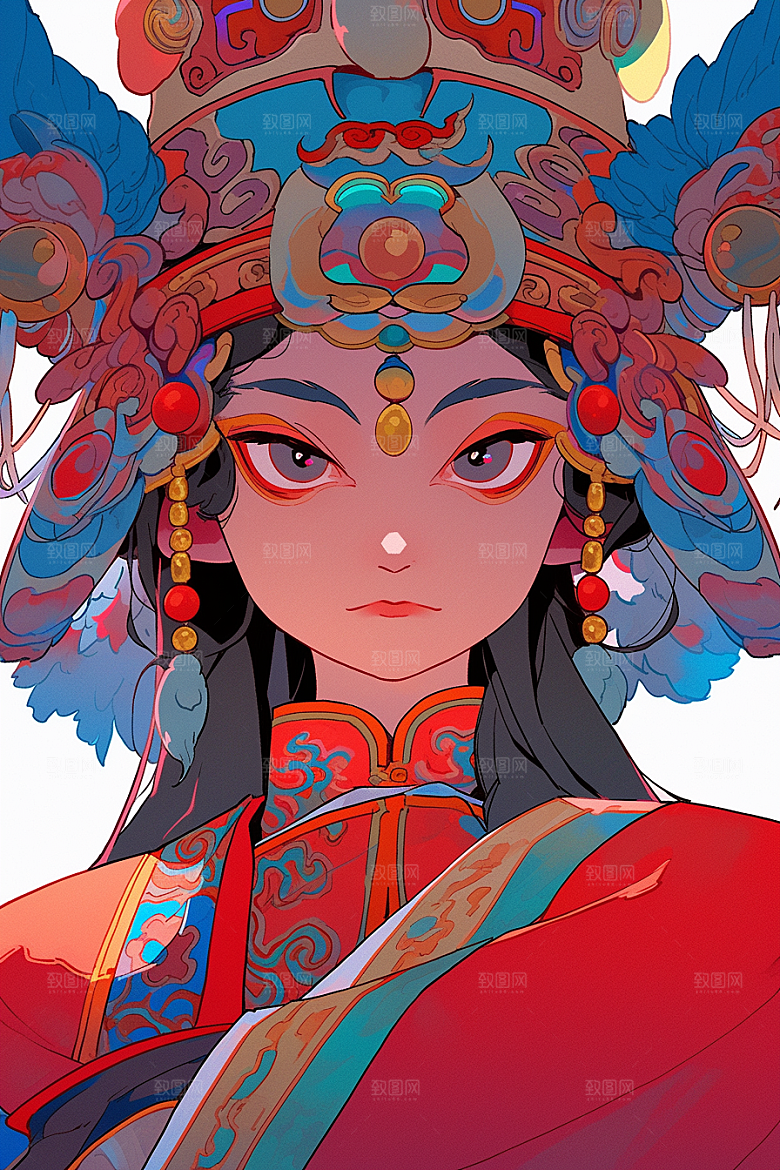 京剧女孩传统风格中国风插画