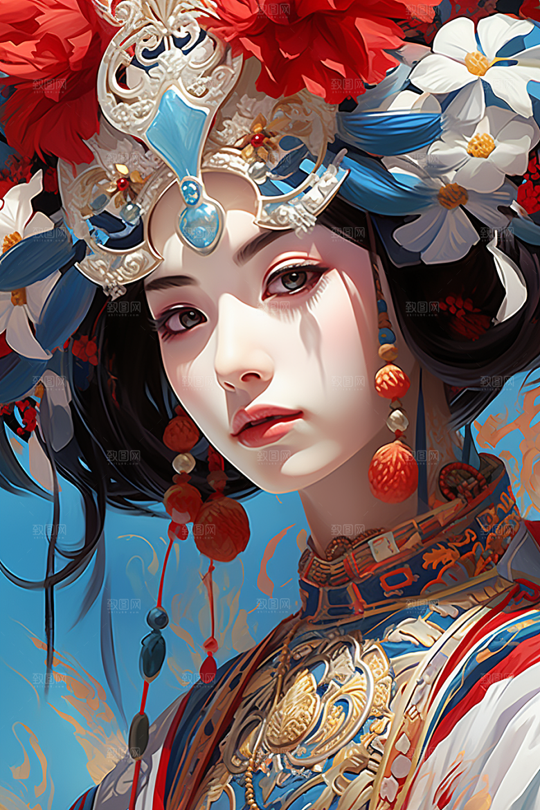 京剧女孩中式传统风格插画