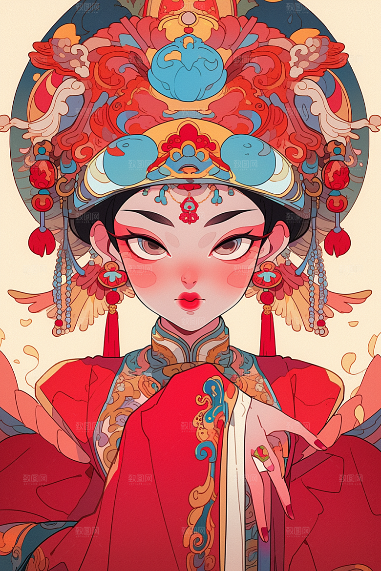 京剧女孩国潮国粹插画