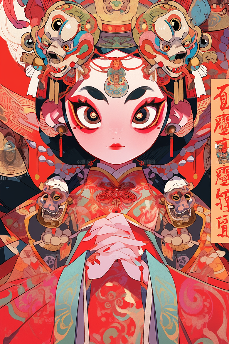 京剧女孩戏曲中国风插画