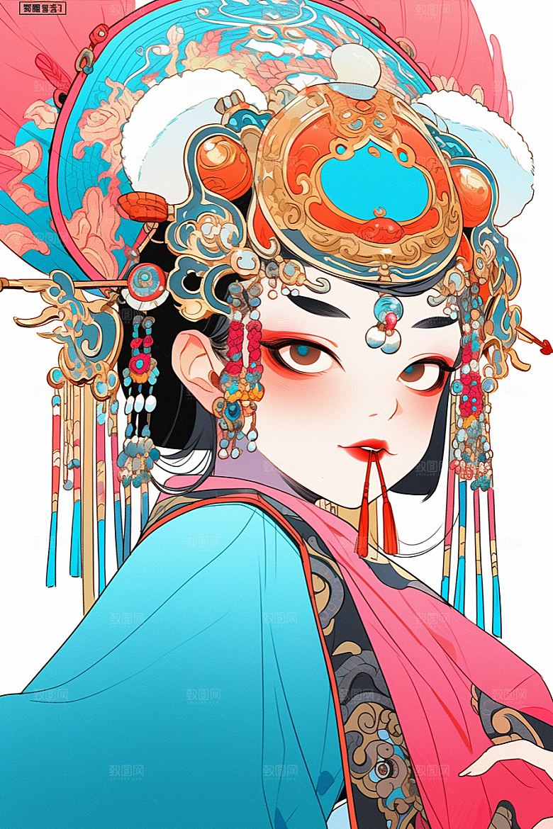 京剧女孩戏剧中国风插画
