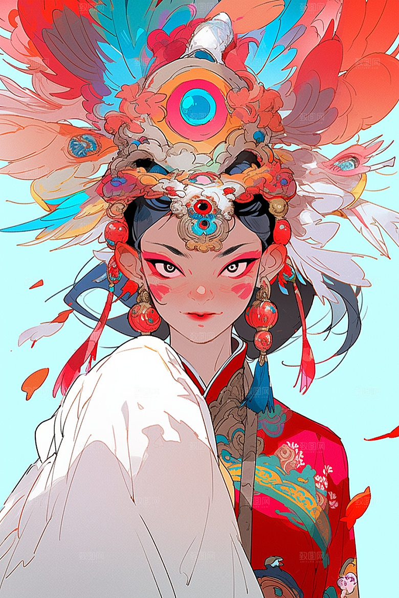 京剧女孩中式传统风格插画
