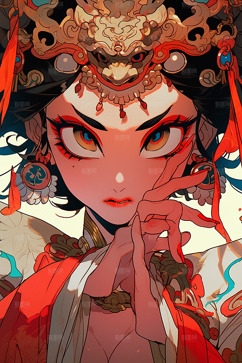 京剧女孩中式国潮插画