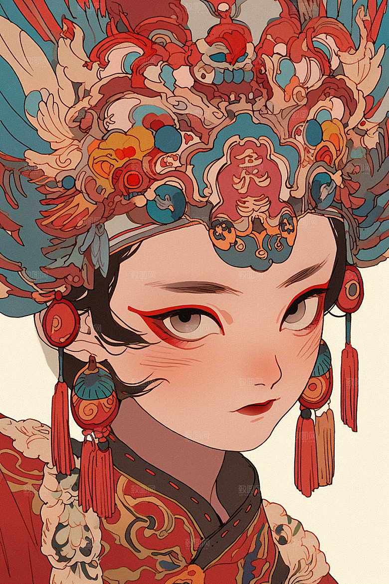京剧女孩传统风格扮相插画
