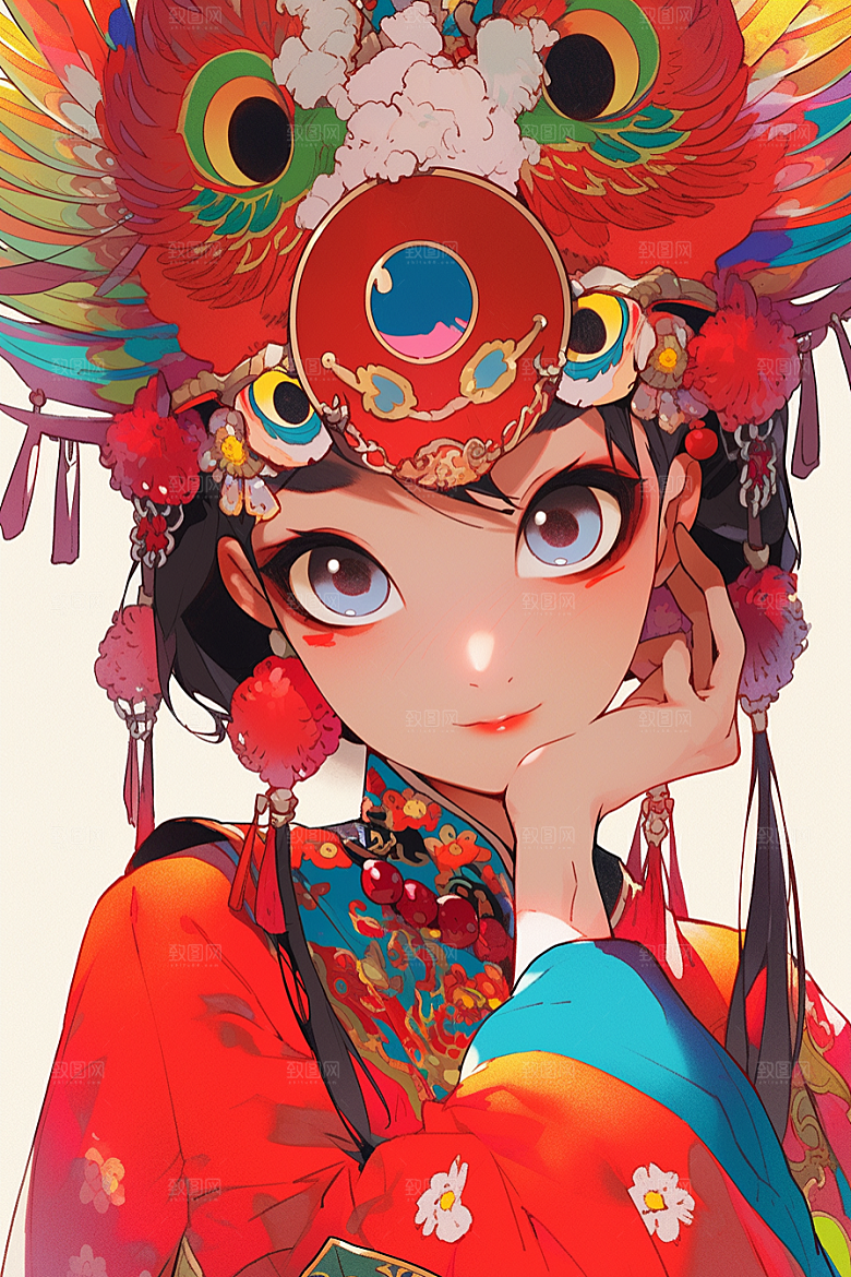京剧女孩手绘国潮插画
