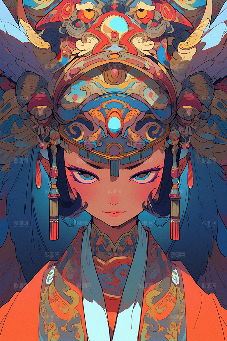 京剧女孩国粹中式插画