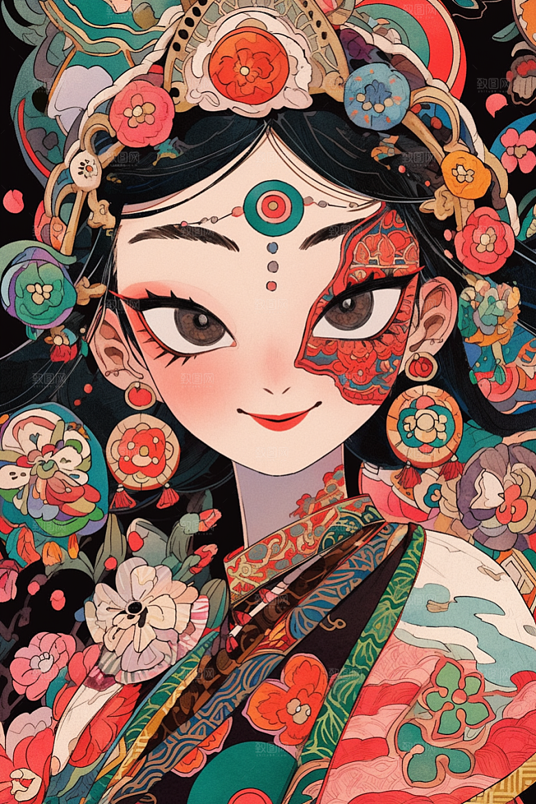 京剧女孩手绘戏剧插画