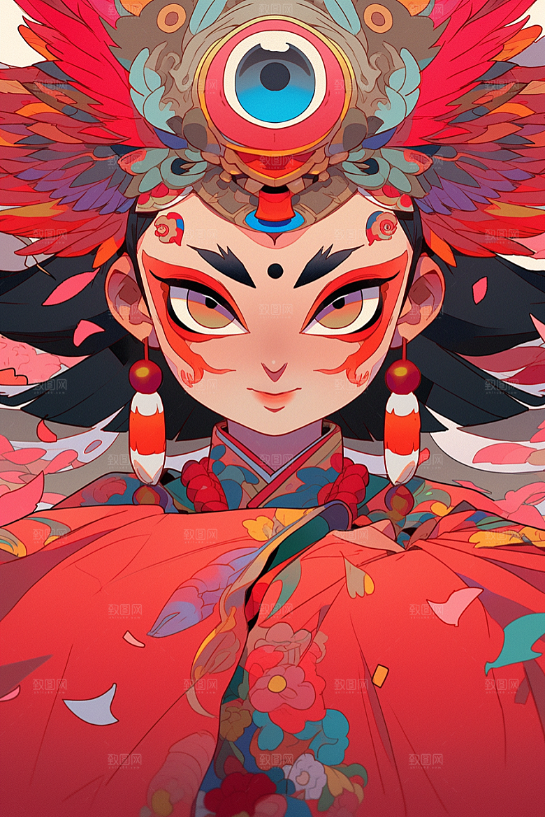 京剧女孩中国风扮相插画