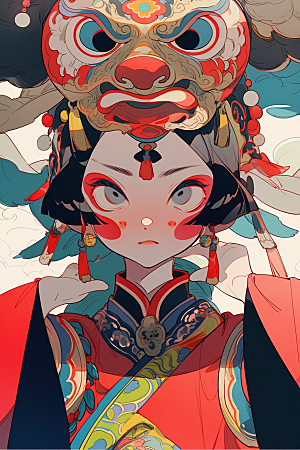 京剧女孩中式戏剧插画