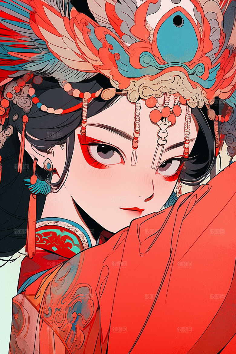 京剧女孩手绘国潮插画