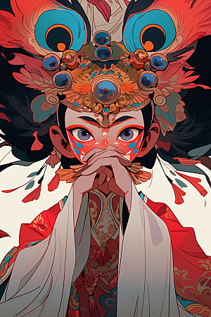 京剧女孩传统风格戏剧插画