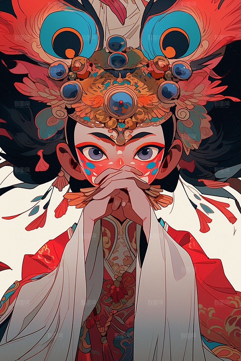京剧女孩传统风格戏剧插画