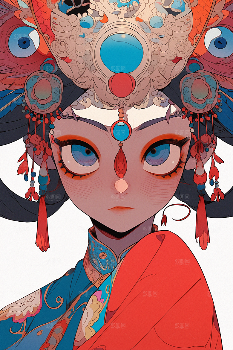 京剧女孩扮相国粹插画