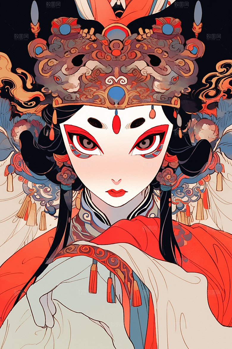 京剧女孩中国风国粹插画