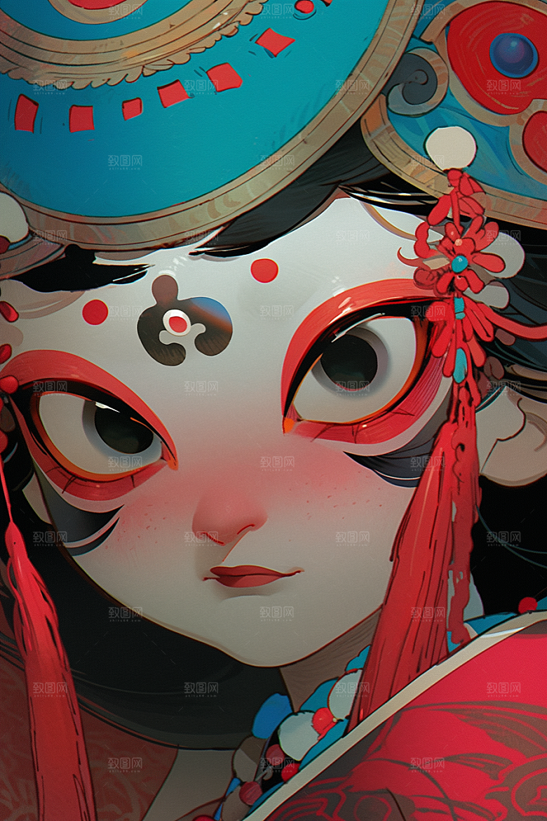 京剧女孩手绘扮相插画