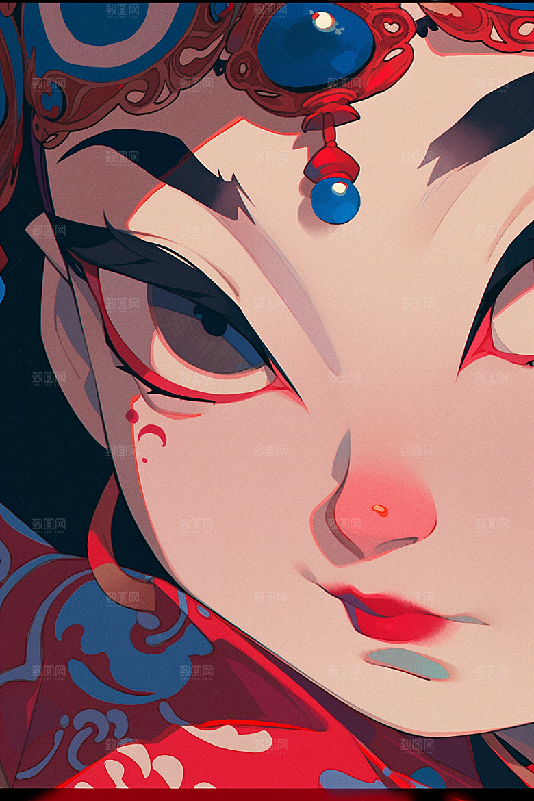京剧女孩中式国潮插画