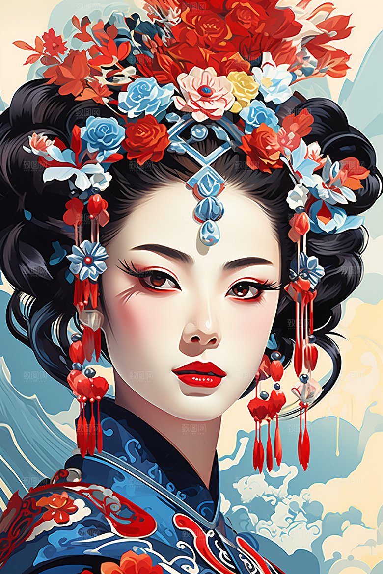 京剧女孩传统风格国潮插画