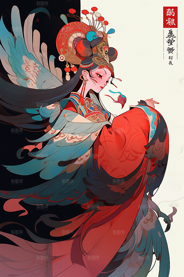 京剧女孩戏剧传统风格插画