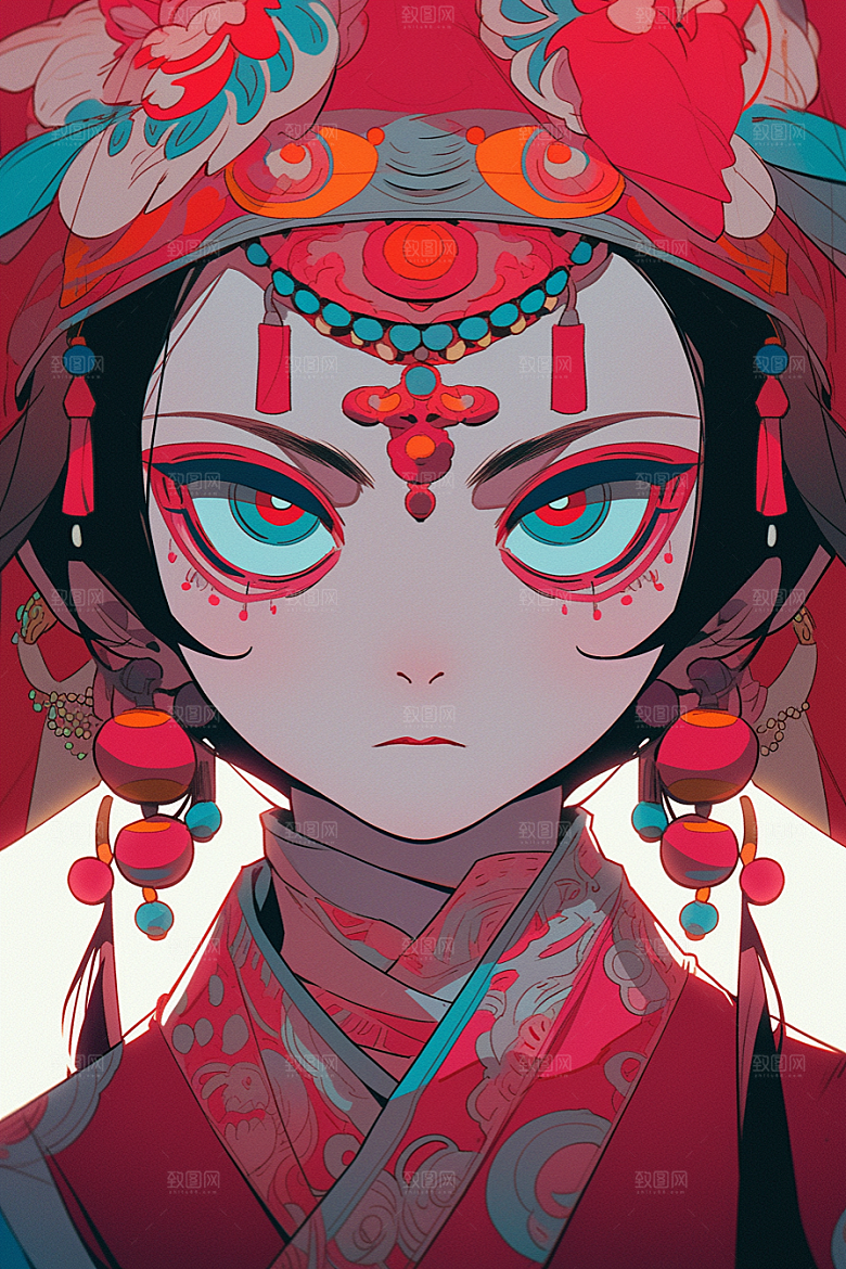 京剧女孩扮相国粹插画