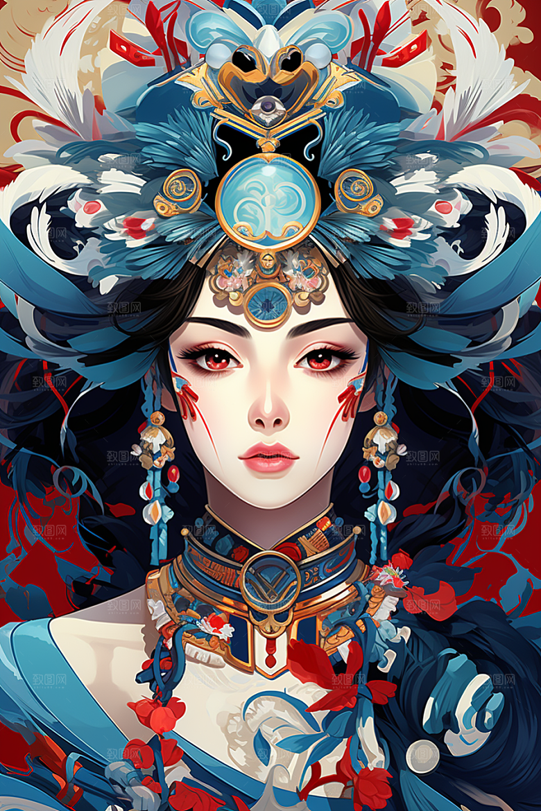 京剧女孩中式中国风插画