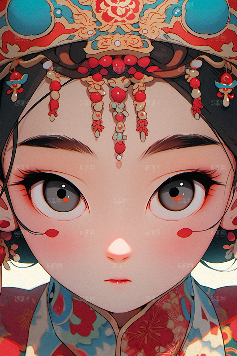 京剧女孩国潮国粹插画