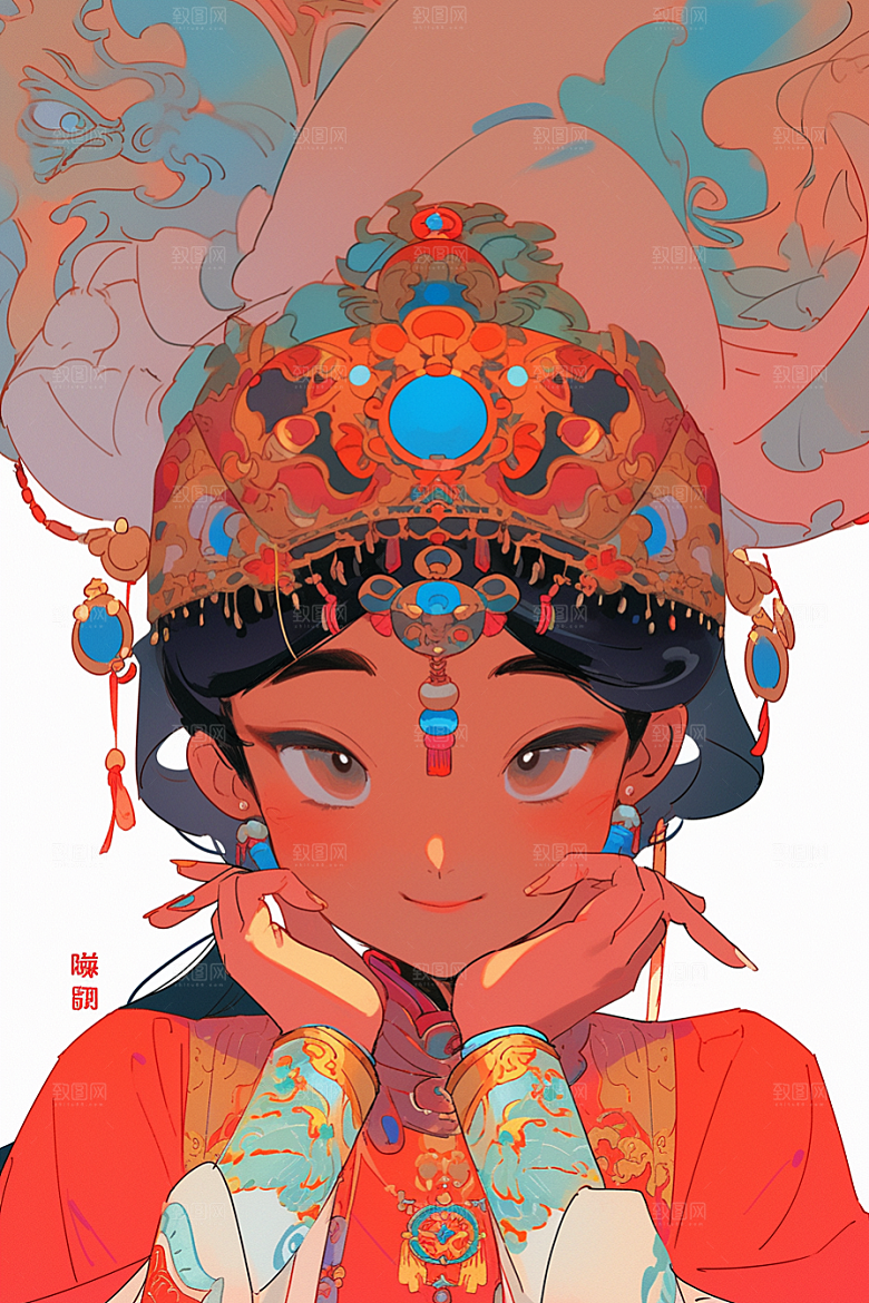 京剧女孩中式扮相插画