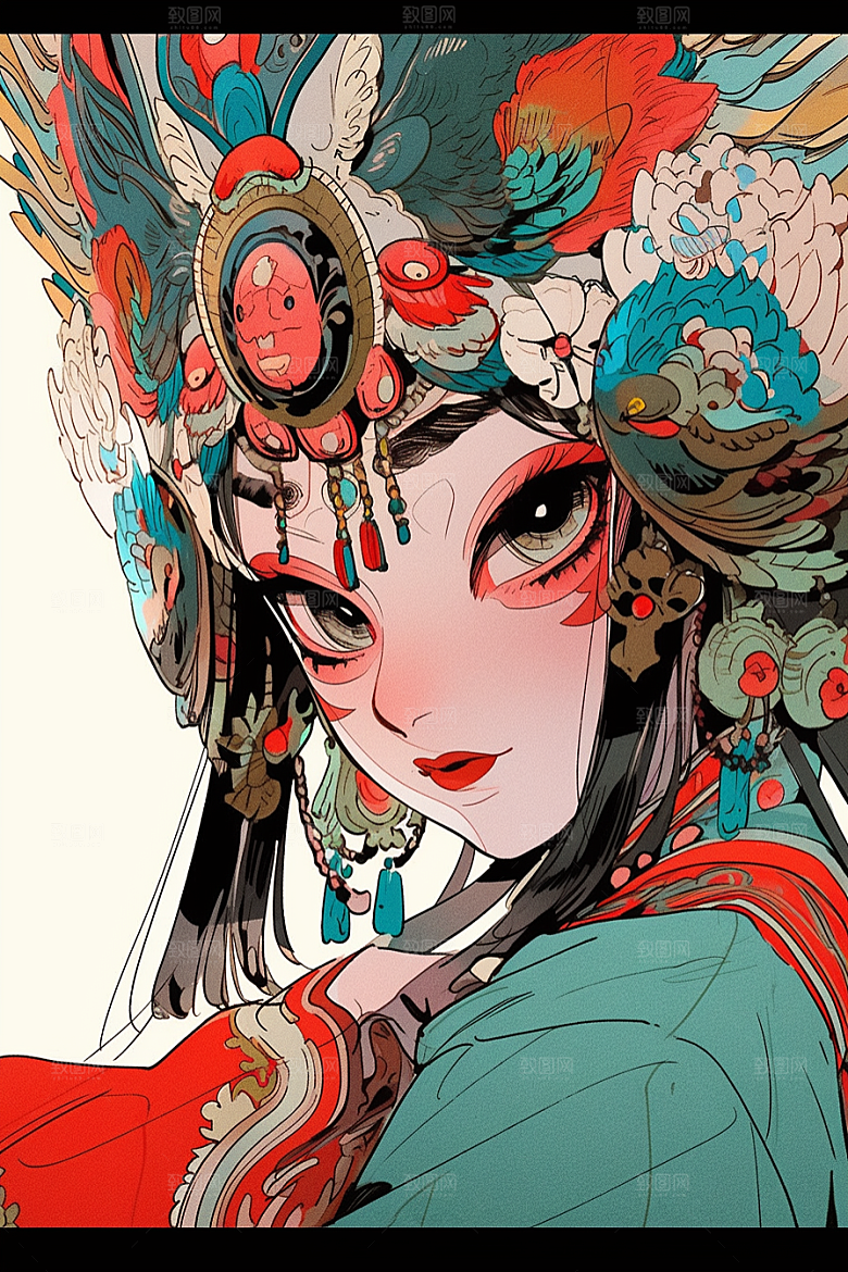 京剧女孩手绘中国风插画