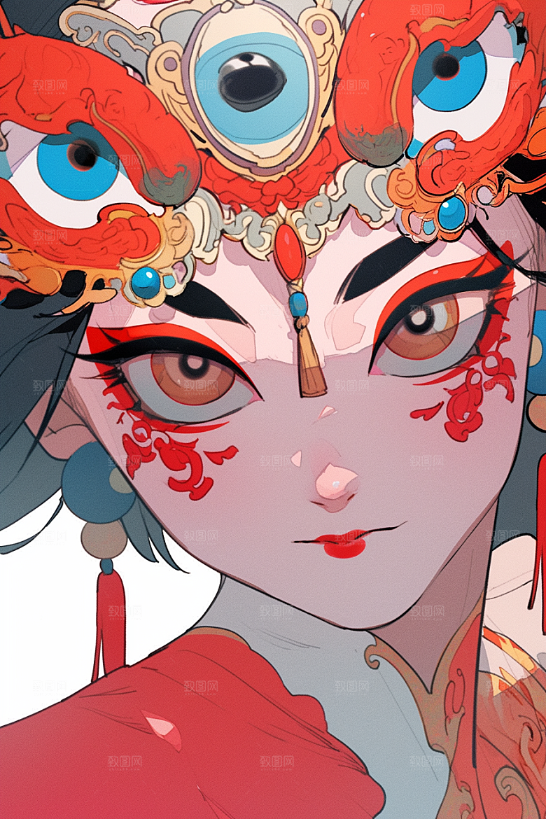 京剧女孩中国风传统风格插画