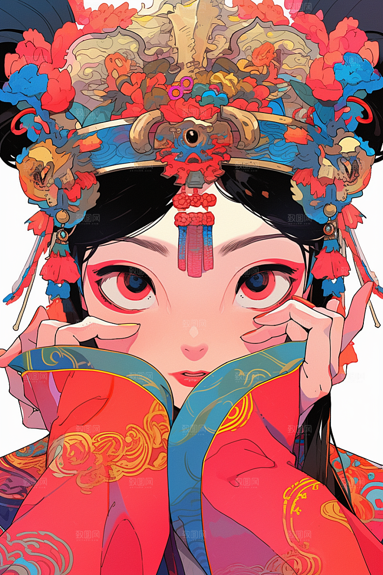 京剧女孩戏曲手绘插画