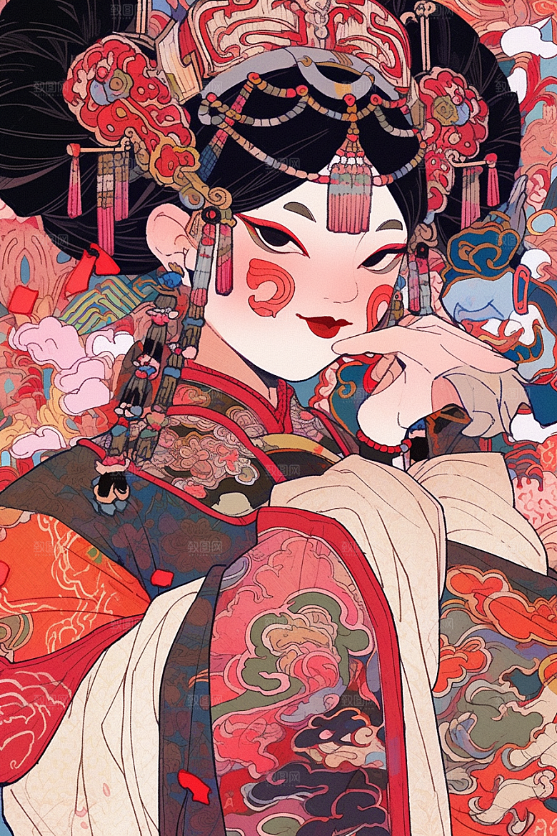 京剧女孩传统风格国潮插画