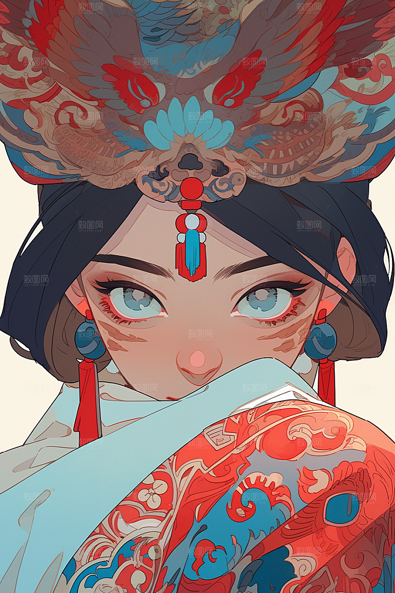 京剧女孩中式国潮插画