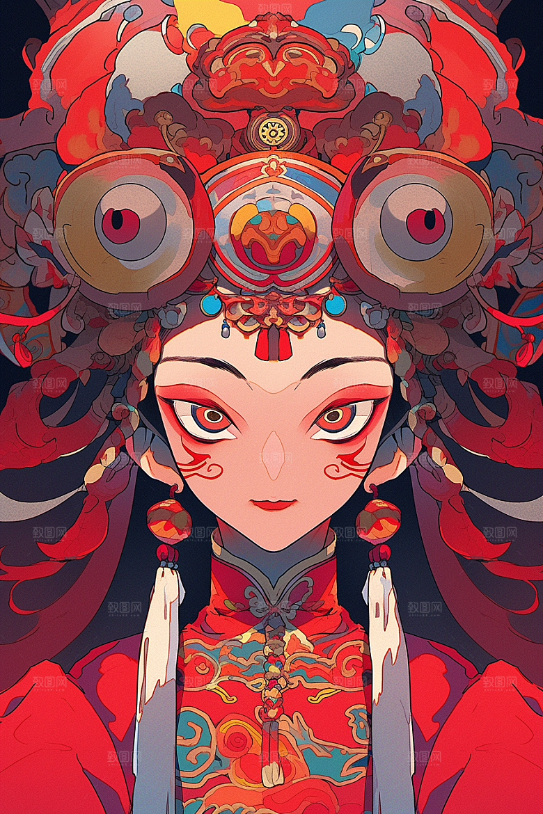京剧女孩手绘国粹插画