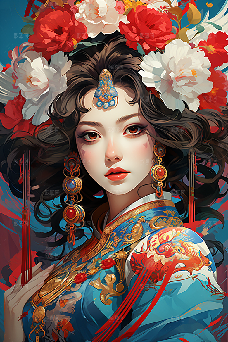京剧女孩中式中国风插画