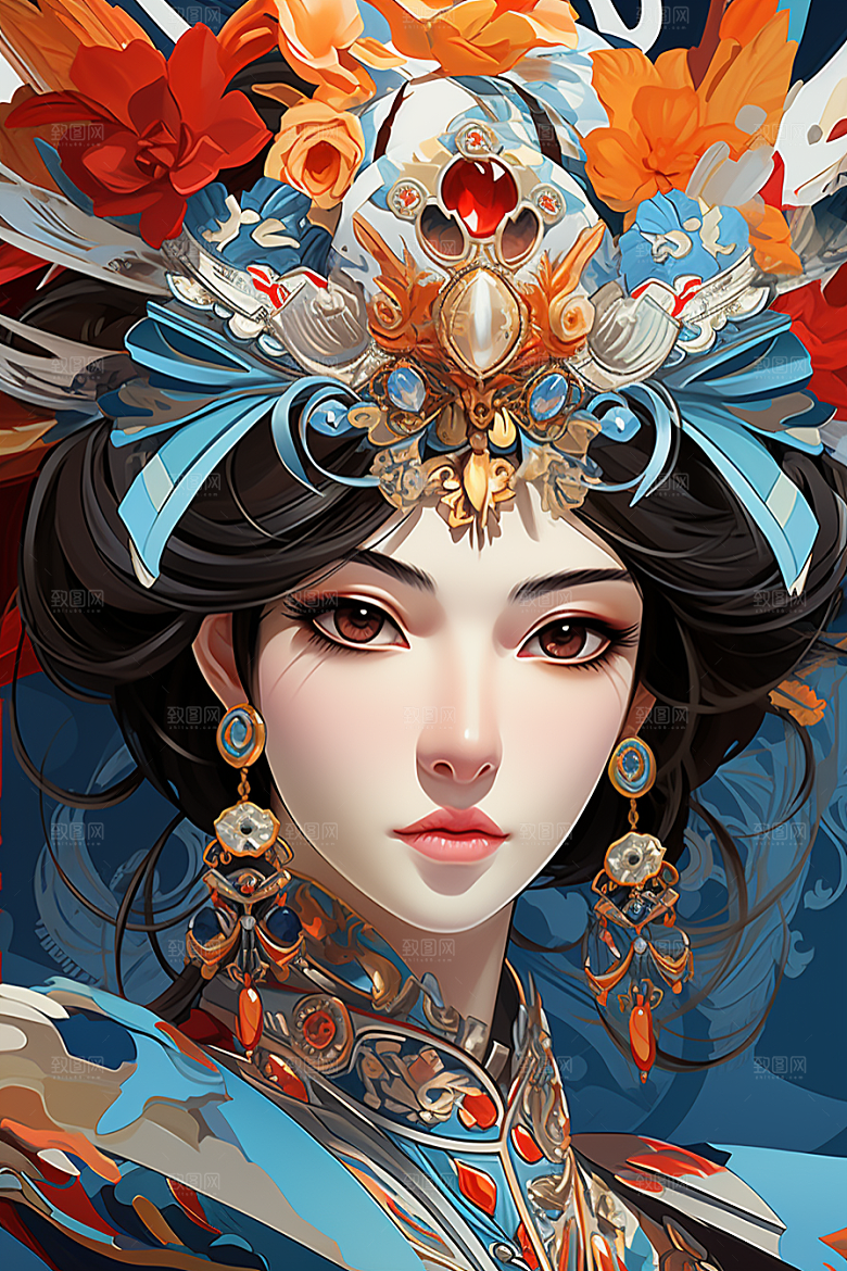 京剧女孩国粹国潮插画