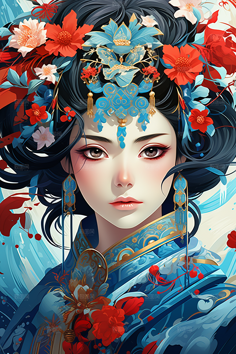 京剧女孩国粹中式插画