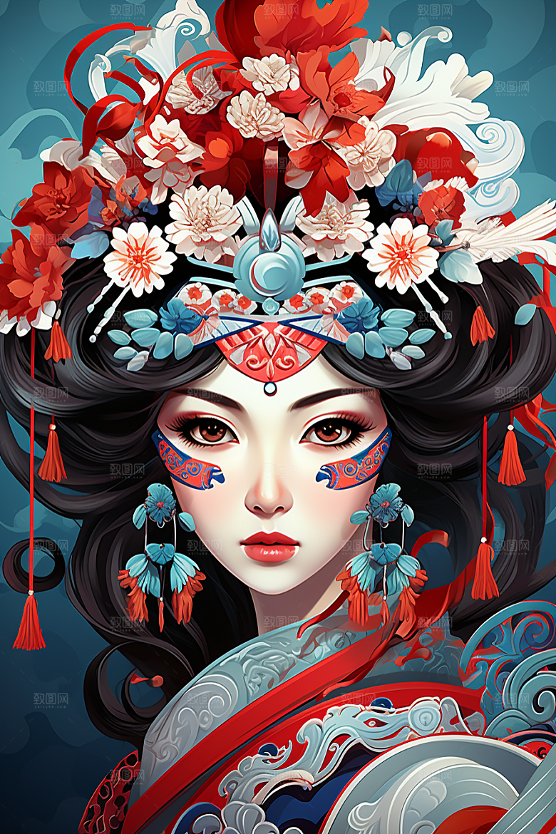 京剧女孩国潮手绘插画
