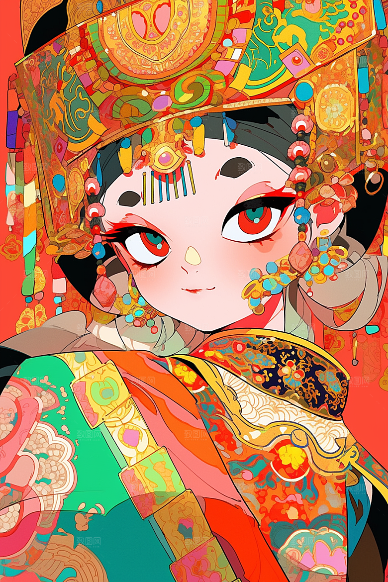 京剧女孩中国风中式插画