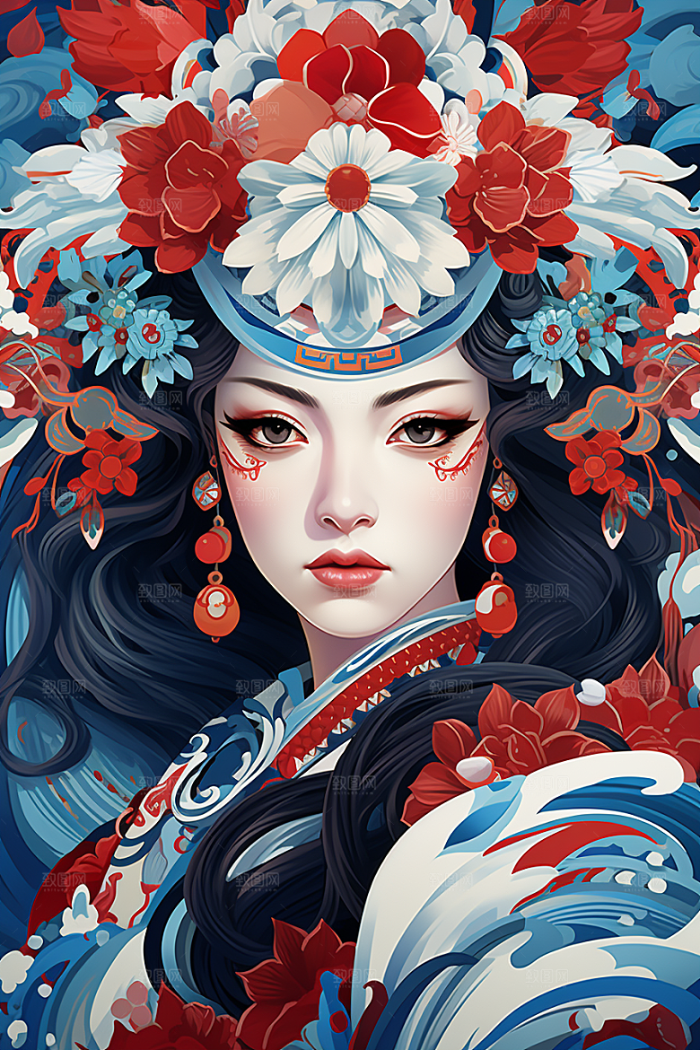 京剧女孩传统风格国粹插画
