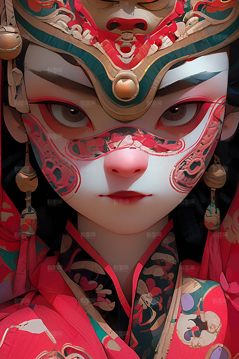 京剧女孩国潮国粹插画