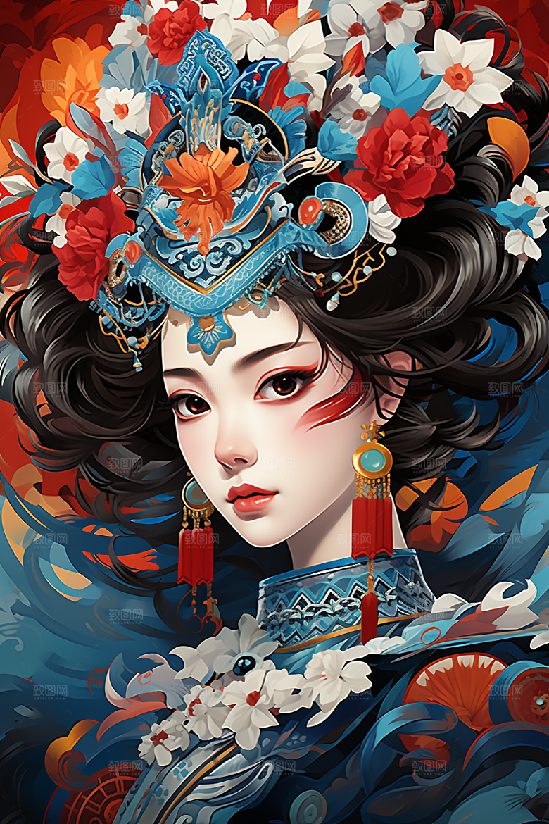 京剧女孩国粹中国风插画