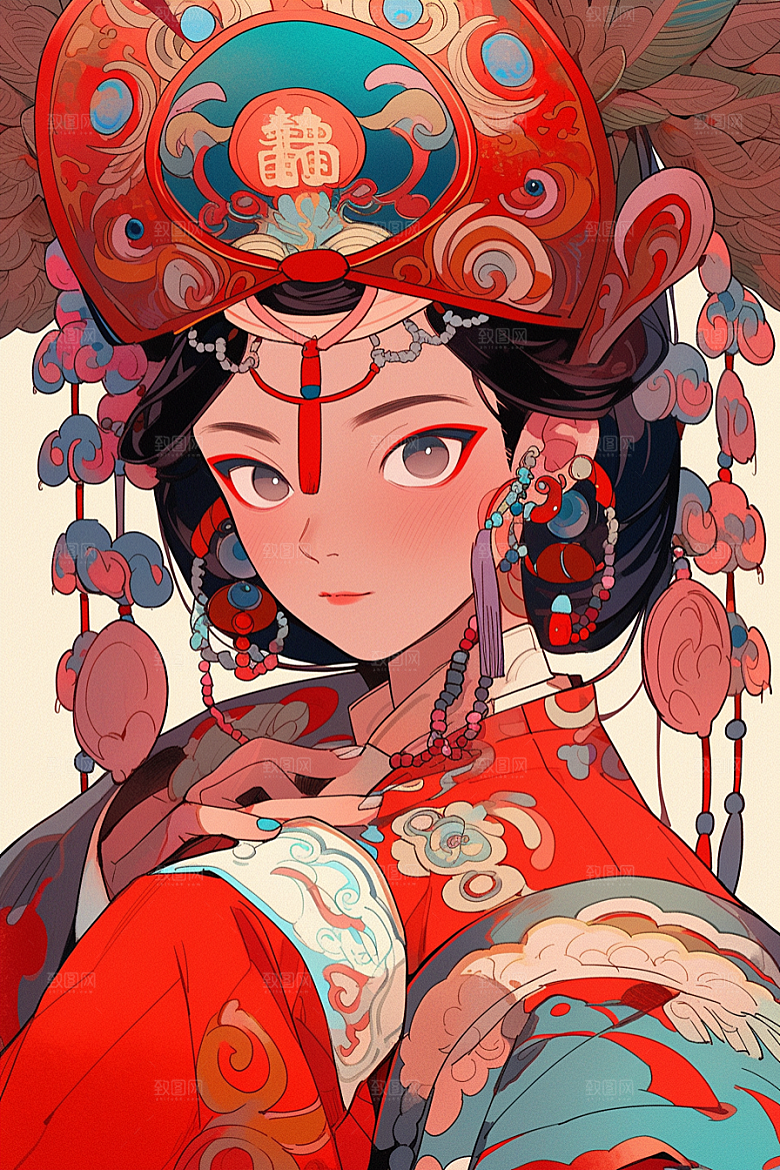 京剧女孩中国风传统风格插画