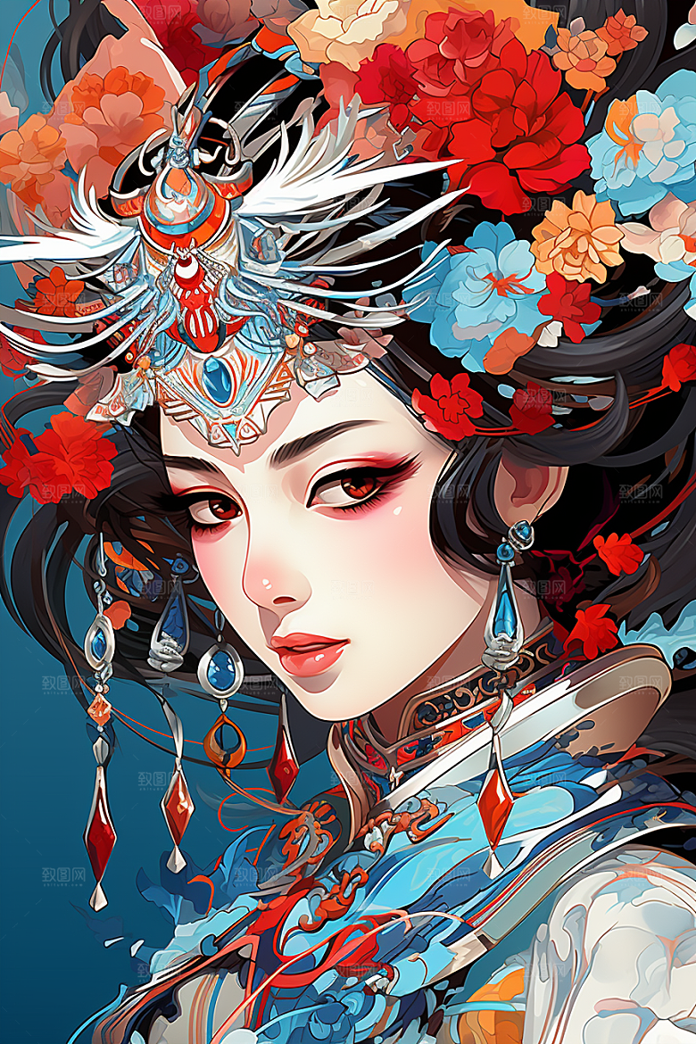 京剧女孩国粹中国风插画