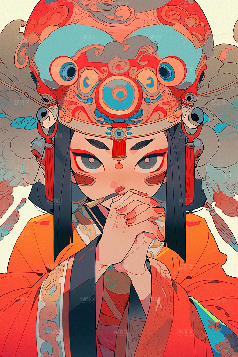京剧女孩中国风扮相插画