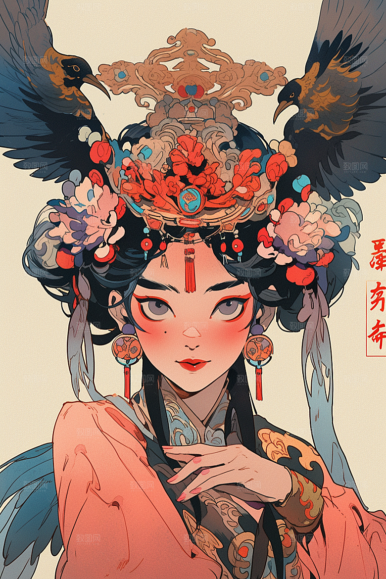 京剧女孩传统风格国潮插画
