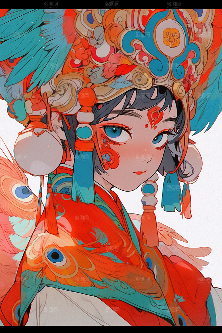 京剧女孩中式传统风格插画