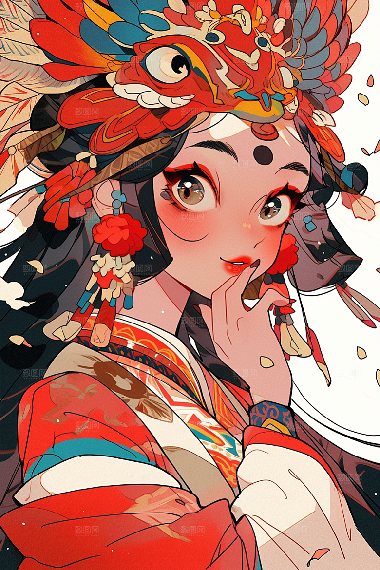 京剧女孩国潮手绘插画