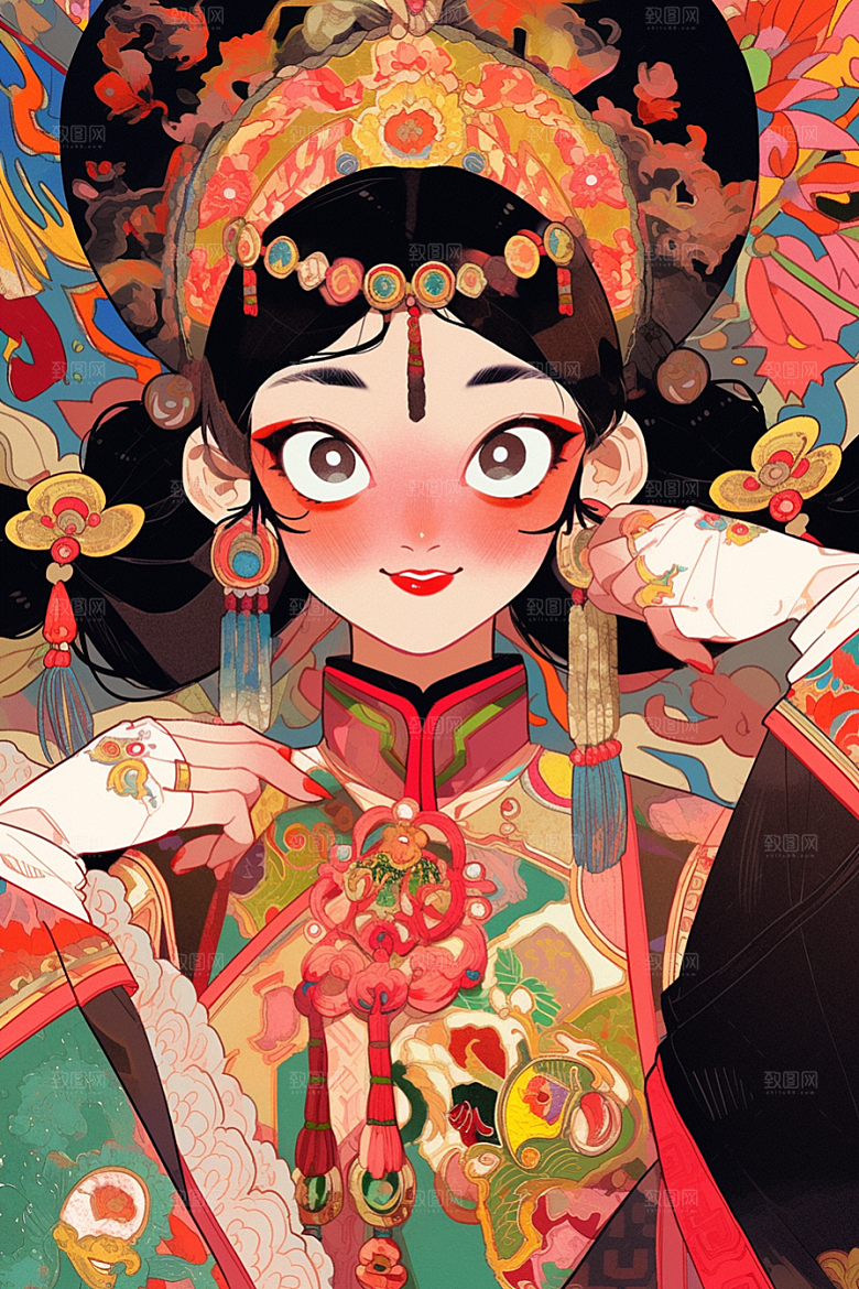 京剧女孩戏剧扮相插画